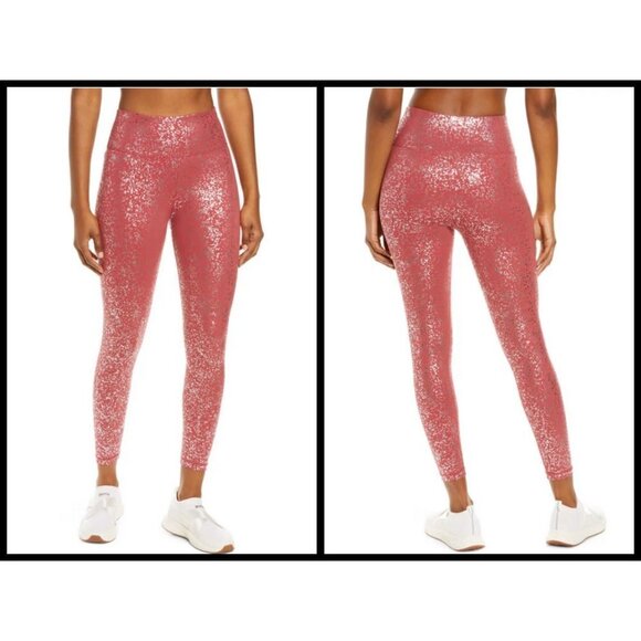 💕SWEATY BETTY💕 Goddess 7/8 Workout Leggings ~ Red Terrazzo Foil Print L NWT